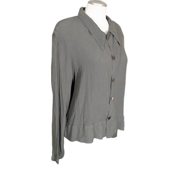 CP Shades Blouse Top Womens Small Green Button Front Rayon Collared Boxy Shirt - Picture 4 of 7